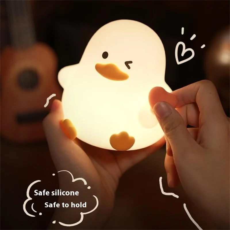 A072 7 Color Changing Cute Cartoon Duck Shape Night Light Stress Relief Tap Control Silicone Bedside Lamp