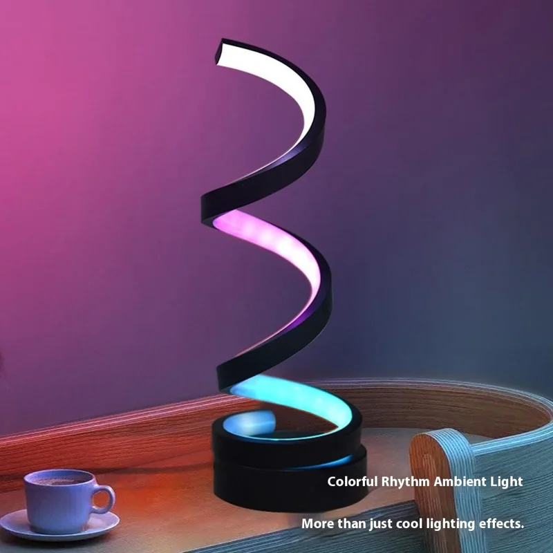 Luz Noturna Espiral de Secretária com Iluminação Ambiente RGB Controlada por USB para Quarto