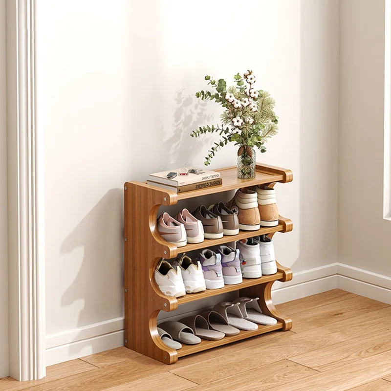 Estantería para Zapatos de Bambú de 4 Niveles, 50 cm de Longitud, Organizador de Almacenamiento para Entrada, Dormitorio y Hogar