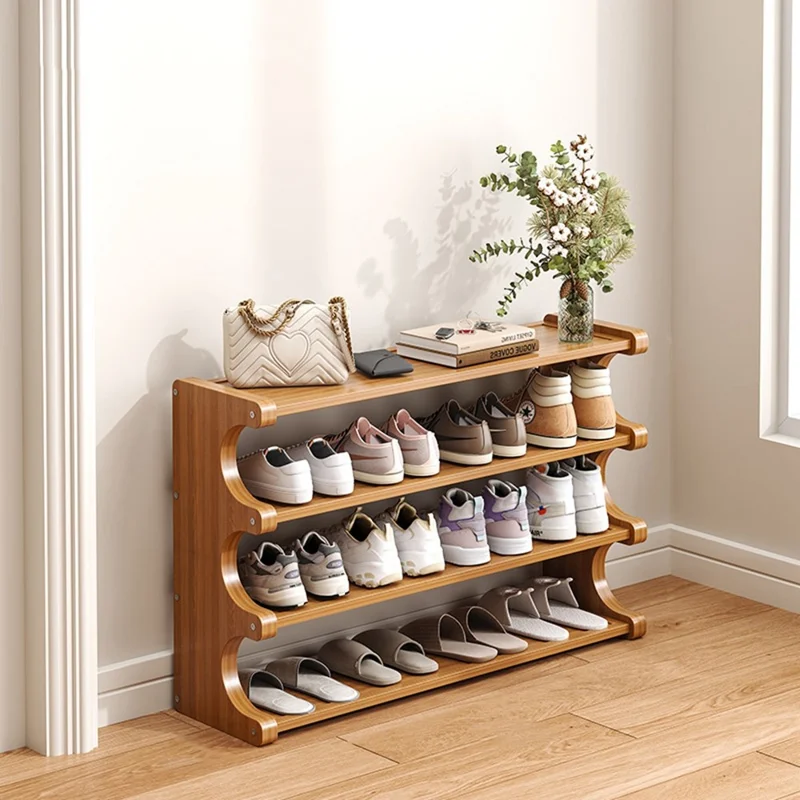 Estantería para Zapatos de Bambú de 4 Niveles, 80 cm de Longitud, Organizador de Almacenamiento para Entrada, Dormitorio y Hogar