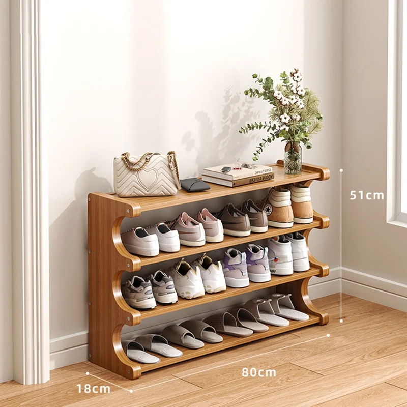 Estantería para Zapatos de Bambú de 4 Niveles, 80 cm de Longitud, Organizador de Almacenamiento para Entrada, Dormitorio y Hogar