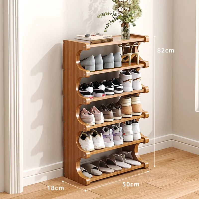 Estantería para Zapatos de Bambú de 6 Niveles, 50 cm de Longitud, Organizador de Almacenamiento para Entrada, Dormitorio y Hogar