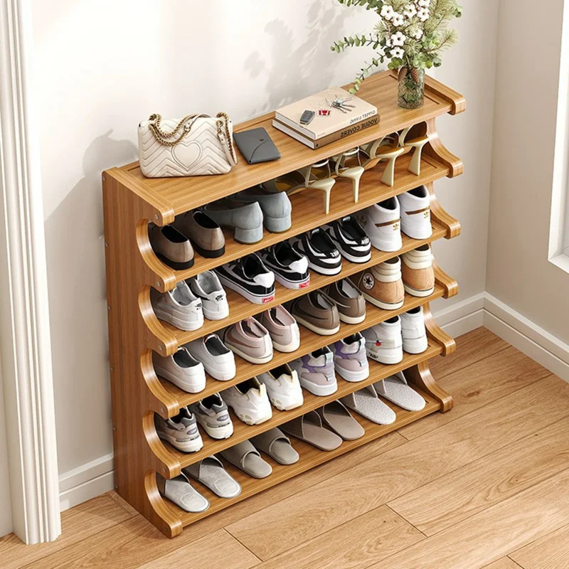 Bamboo Shoe Rack 6-Tier 80cm Length Storage Organizer Shelf for Entryway Dorm Home