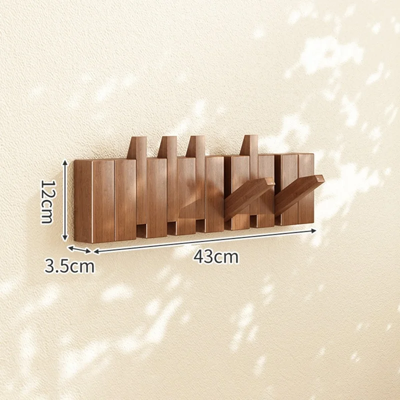 Wooden Coat Rack Wall Mounted 6 Hooks Foldable Piano Key Design Entryway Hanger for Bedroom Hallway - Walnut