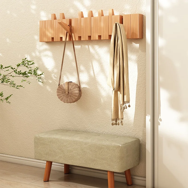 Wooden Coat Rack Wall Mounted 8 Hooks Foldable Piano Key Design Entryway Hanger for Bedroom Hallway - Splicing Color