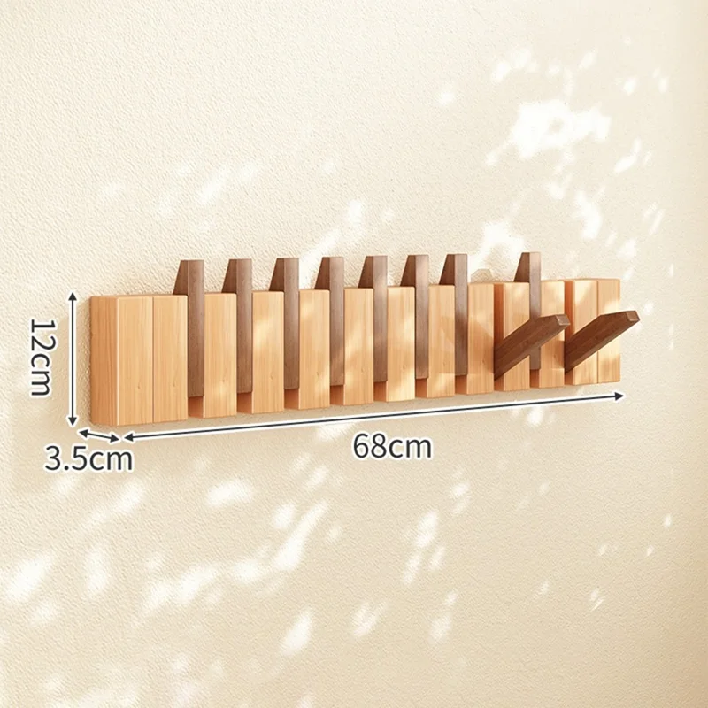 Holz-Wandgarderobe mit 10 Haken, klappbares Klaviertasten-Design, Flurgarderobe für Schlafzimmer und Flur - Spleißfarbe