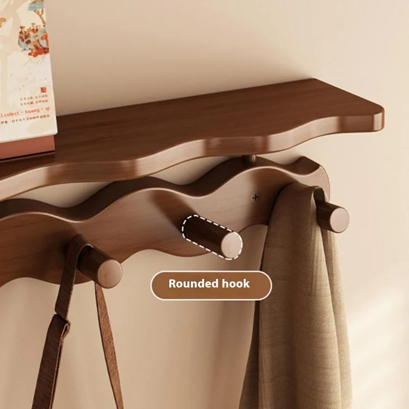 Perchero de pared de bambú con estante para toallas, 8 ganchos, organizador de colgar sin necesidad de taladrar para recibidor, dormitorio y pasillo - Color madera
