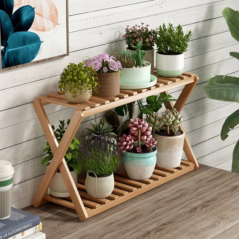 Multi-Tier Plant Stand 100cm Bamboo Flower Pot Shelf Indoor Outdoor Storage Rack for Living Room / Balcony / Office - Burlywood