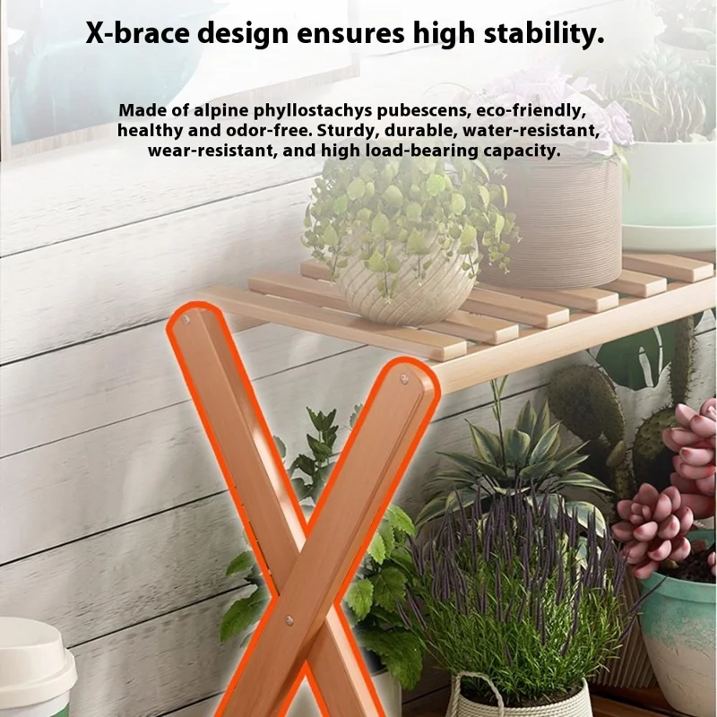 Multi-Tier Plant Stand 100cm Bamboo Flower Pot Shelf Indoor Outdoor Storage Rack for Living Room / Balcony / Office - Burlywood