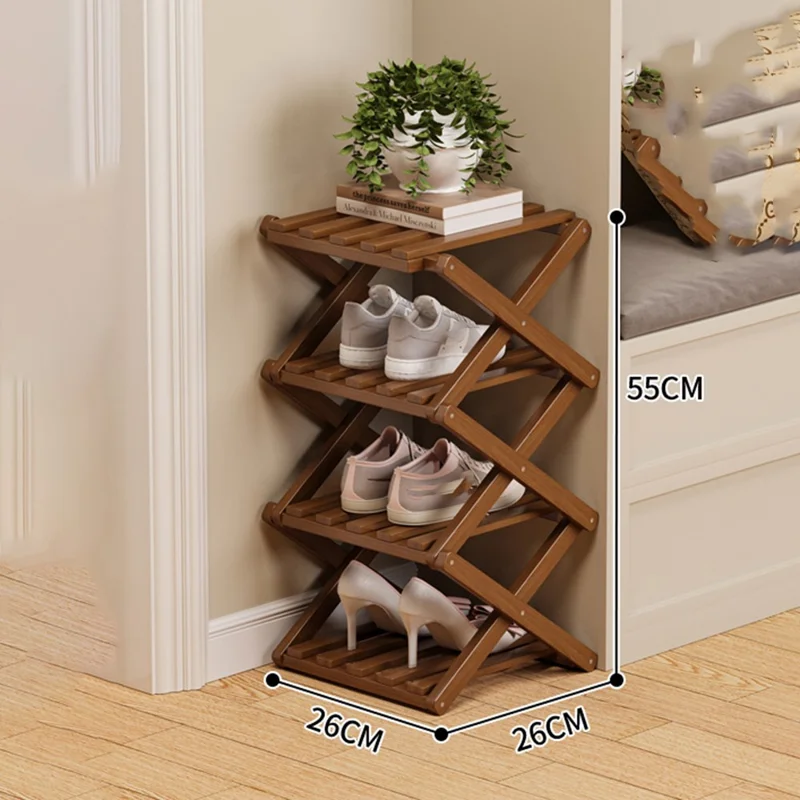 Rack de Sapatos de Bambu de 4 Níveis Dobrável Organizador de Sapatos para Entrada - Marrom