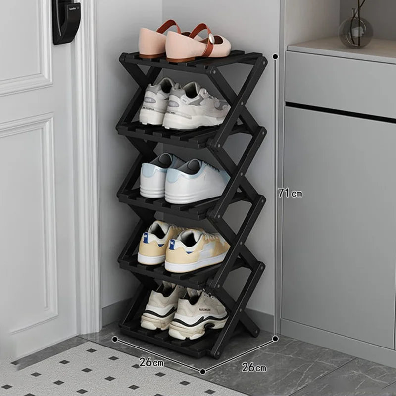 5 Tier Bamboo Shoe Rack No Assembly Foldable Shoe Organizer for Entryway - Black