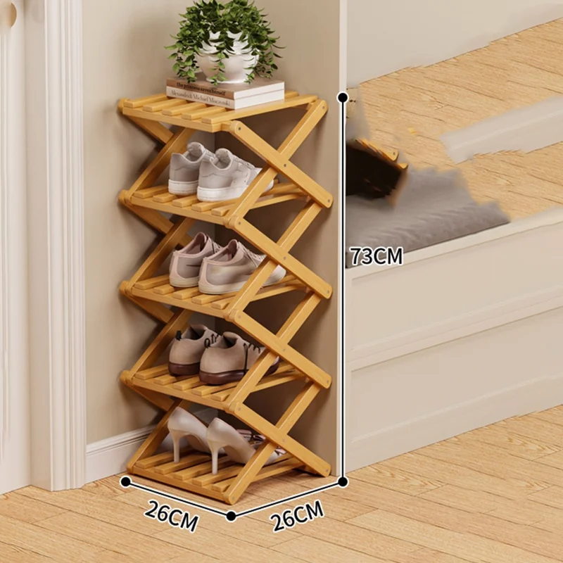 5 Tier Bamboo Shoe Rack No Assembly Foldable Shoe Organizer for Entryway - Wood Color