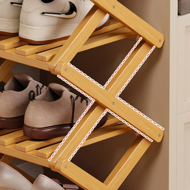 5 Tier Bamboo Shoe Rack No Assembly Foldable Shoe Organizer for Entryway - Wood Color
