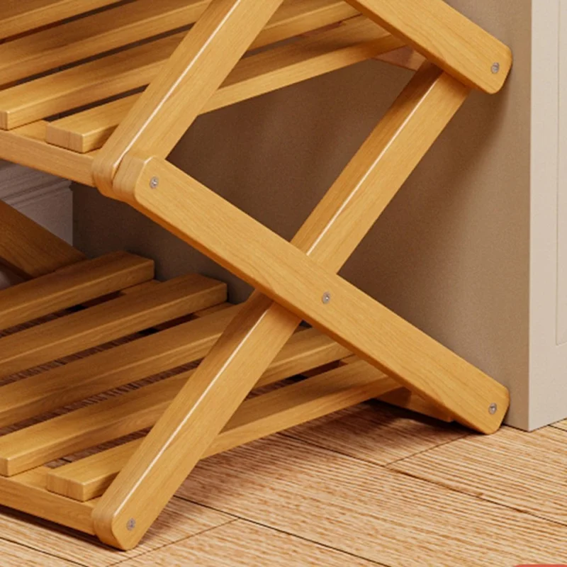 5 Tier Bamboo Shoe Rack No Assembly Foldable Shoe Organizer for Entryway - Wood Color
