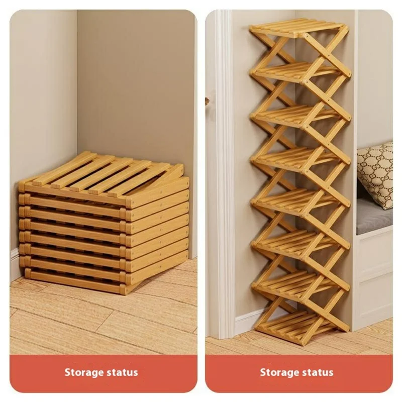 Folding 8-Tier Shoe Rack Entryway Storage Holder Shoes Organizer for Indoor Corner - Burlywood