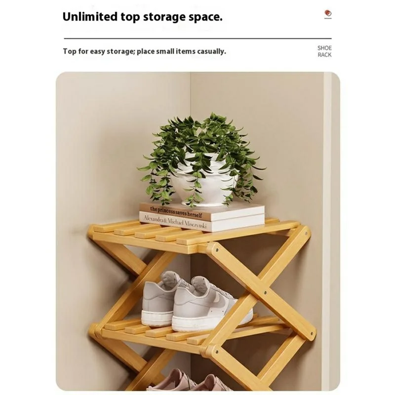 Folding 8-Tier Shoe Rack Entryway Storage Holder Shoes Organizer for Indoor Corner - Burlywood