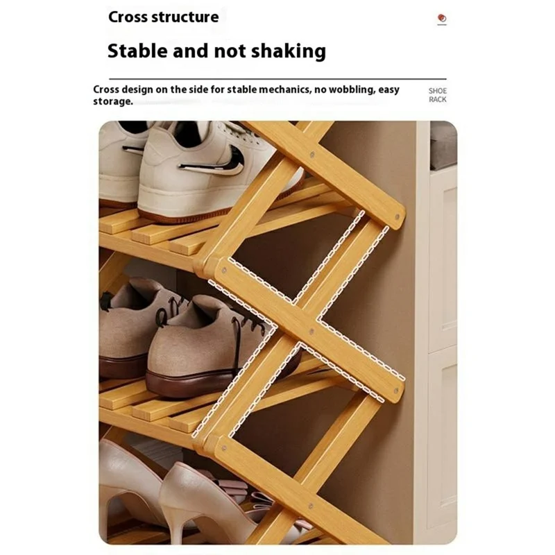 Folding 8-Tier Shoe Rack Entryway Storage Holder Shoes Organizer for Indoor Corner - Burlywood