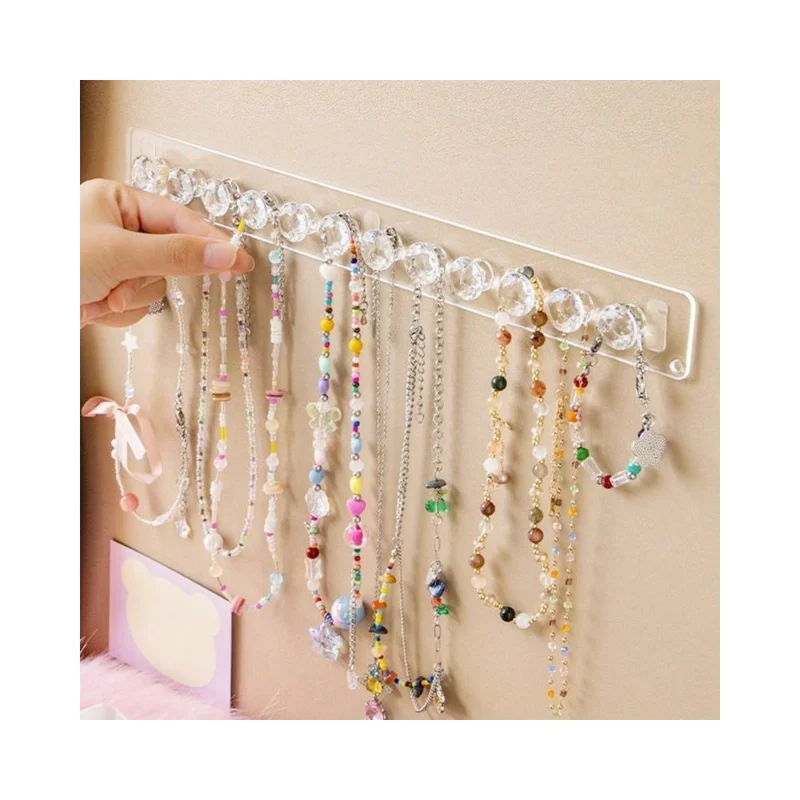 Présentoir mural en acrylique transparent pour bijoux avec 12 crochets pour colliers, bracelets et boucles d'oreilles