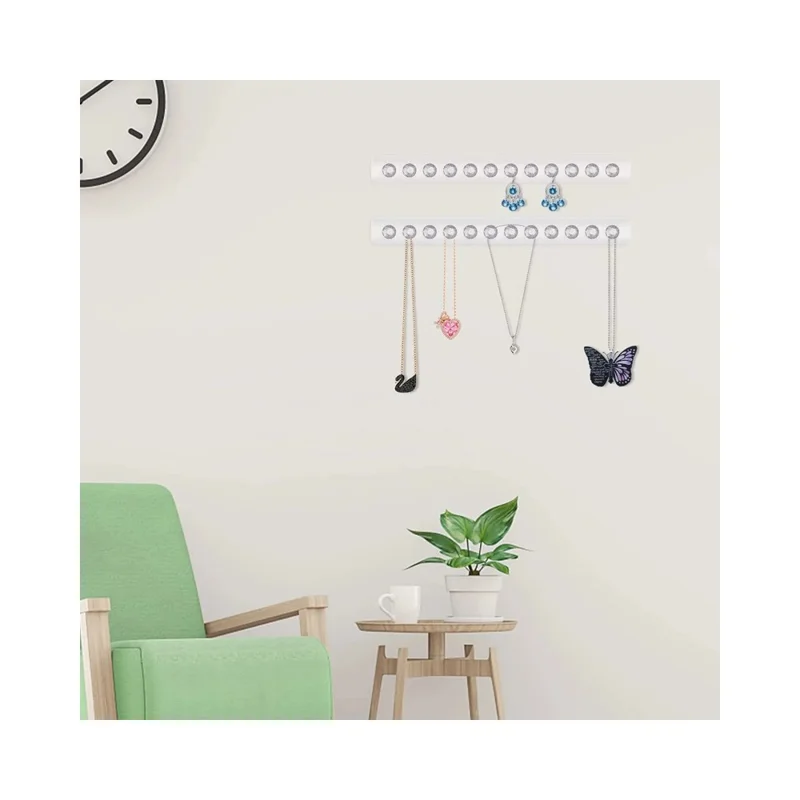 Présentoir mural en acrylique transparent pour bijoux avec 12 crochets pour colliers, bracelets et boucles d'oreilles