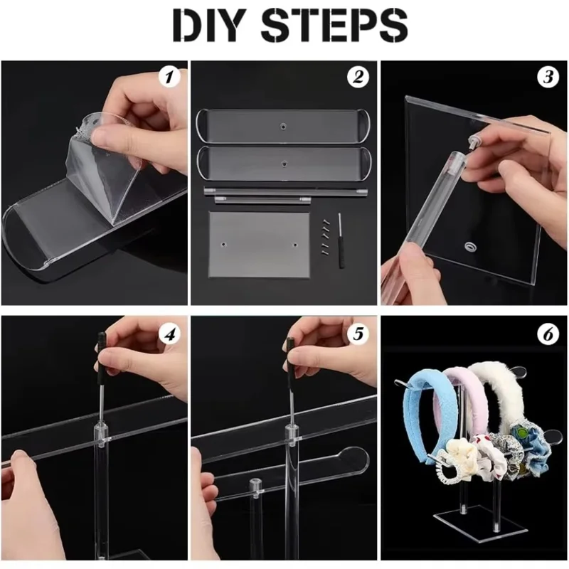 Support d'affichage en acrylique transparent en forme de T pour bandeau, corde à cheveux, organisateur de table de maquillage, support d'accessoires