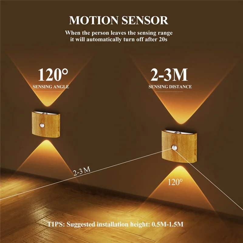 SWL003 No Drilling Wireless Magnetic Wall Light Motion Sensor Night Lamp for Bedroom Stairs - Wood Grain