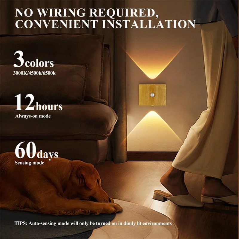 SWL003 No Drilling Wireless Magnetic Wall Light Motion Sensor Night Lamp for Bedroom Stairs - Wood Grain