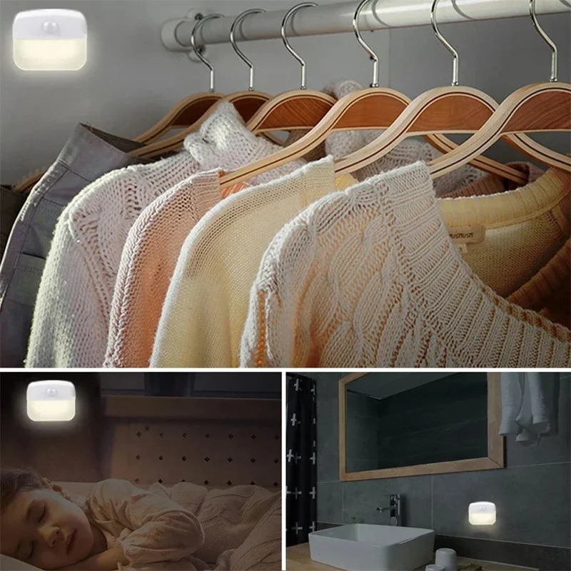 T023 Wireless Smart LED Motion Sensor Night Light Battery Powered For Bathroom Hallway Closet - Warm White Light