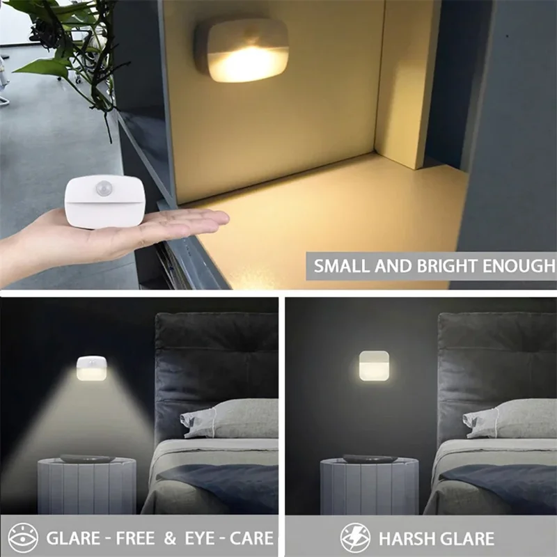 T023 4 PCS Wireless Smart LED Motion Sensor Night Light Battery Powered For Bathroom Hallway Closet - Cool White Light