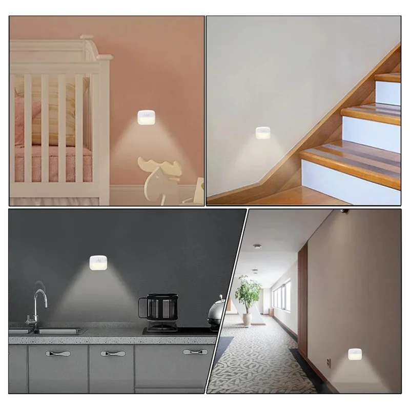 T023 4 PCS Wireless Smart LED Motion Sensor Night Light Battery Powered For Bathroom Hallway Closet - Cool White Light