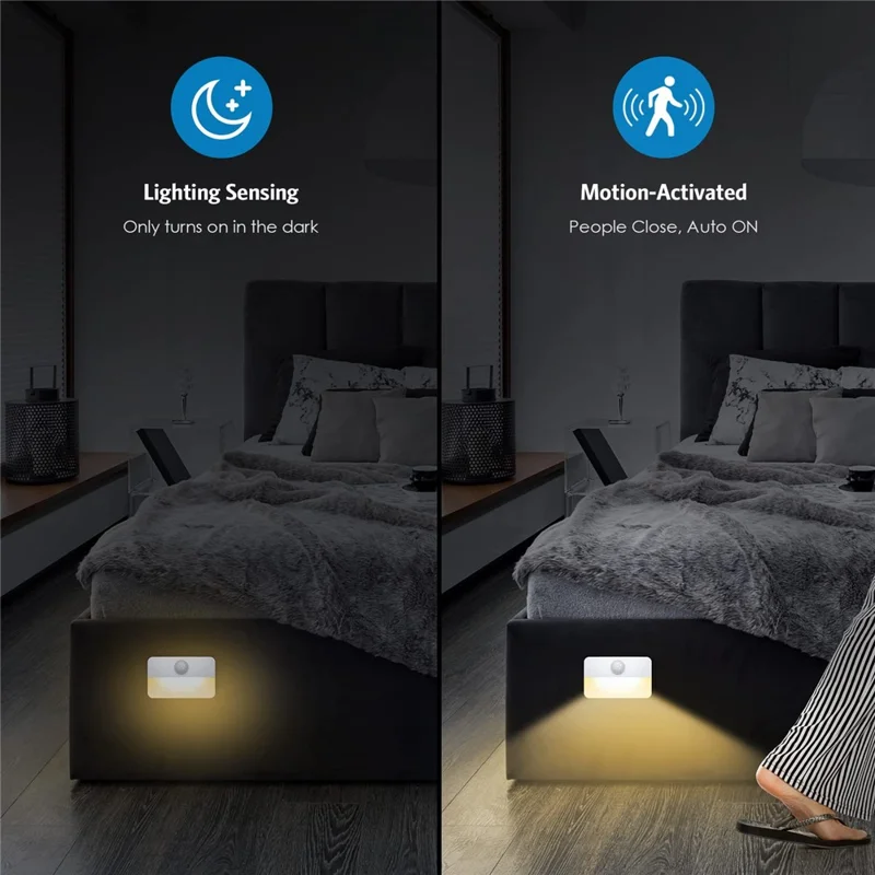 T046 Motion Sensor Night Light Battery Powered For Kitchen Cabinet Smart LED Lamp Automatic On / Off - Warm White Light