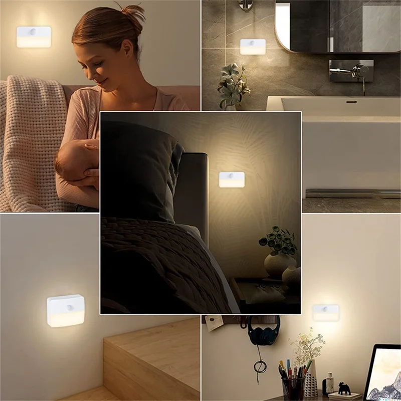 T046 Motion Sensor Night Light Battery Powered For Kitchen Cabinet Smart LED Lamp Automatic On / Off - Warm White Light