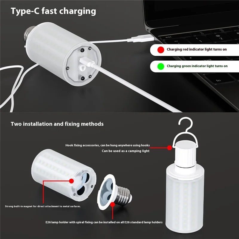 T110 Rechargeable LED Corn Light For Desk Lamp Stepless Dimming 10W Magnetic RGB Full Illumination Bulb