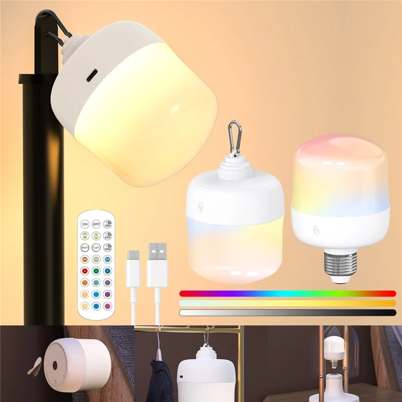 Lampadina ricaricabile USB T103 E26 Socket Controllo touch Telecomando Operato 15 Colori Luminosità regolabile