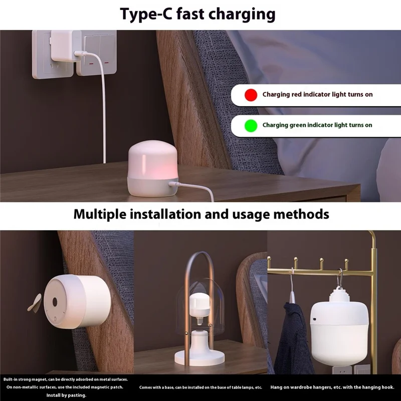 T103 2 Pack USB Rechargeable LED Bulb E26 Socket Touch Control Remote Adjustable Brightness 15 Colors
