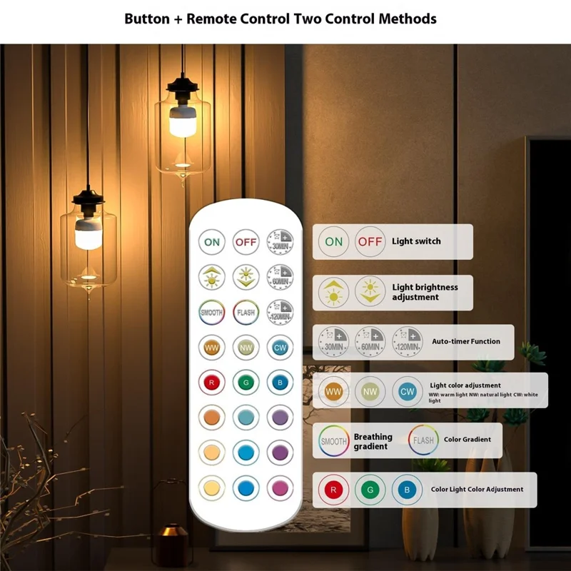 T103 4 Lampadine LED Ricaricabili tramite USB con Attacco E26, Controllo Touch e 2 Telecomandi