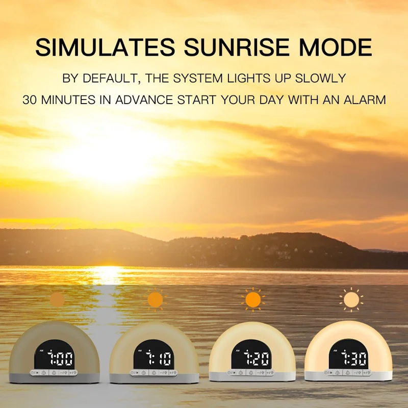 XH-304 Sunrise Wake Up Light Alarm Clock With Sound Ambint Lighting LED Desk Lamp Night Light