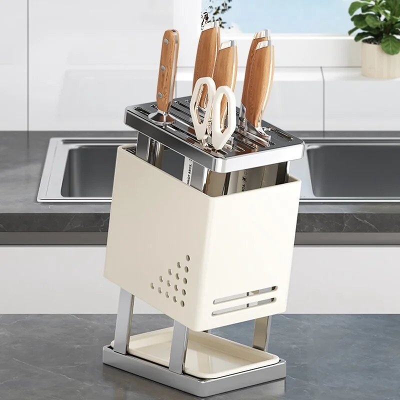 Multifunctional Kitchen Knife Holder Countertop Organizer Heavy Duty Cutlery Storage Rack - Beige