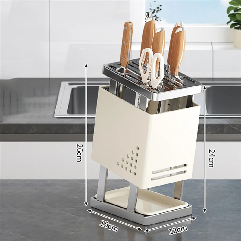 Multifunctional Kitchen Knife Holder Countertop Organizer Heavy Duty Cutlery Storage Rack - Beige