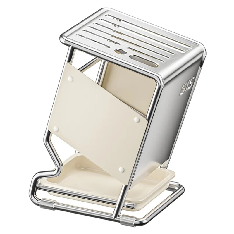 Stainless Steel Kitchen Knife Holder Organizer Countertop Multifunctional Utensil Storage Rack - Beige