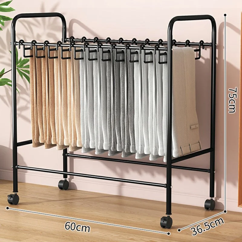 Portapantaloni mobile con larghezza di 60 cm e 20 grucce, organizzatore per armadio, scaffale di stoccaggio in metallo con ruote girevoli - Nero