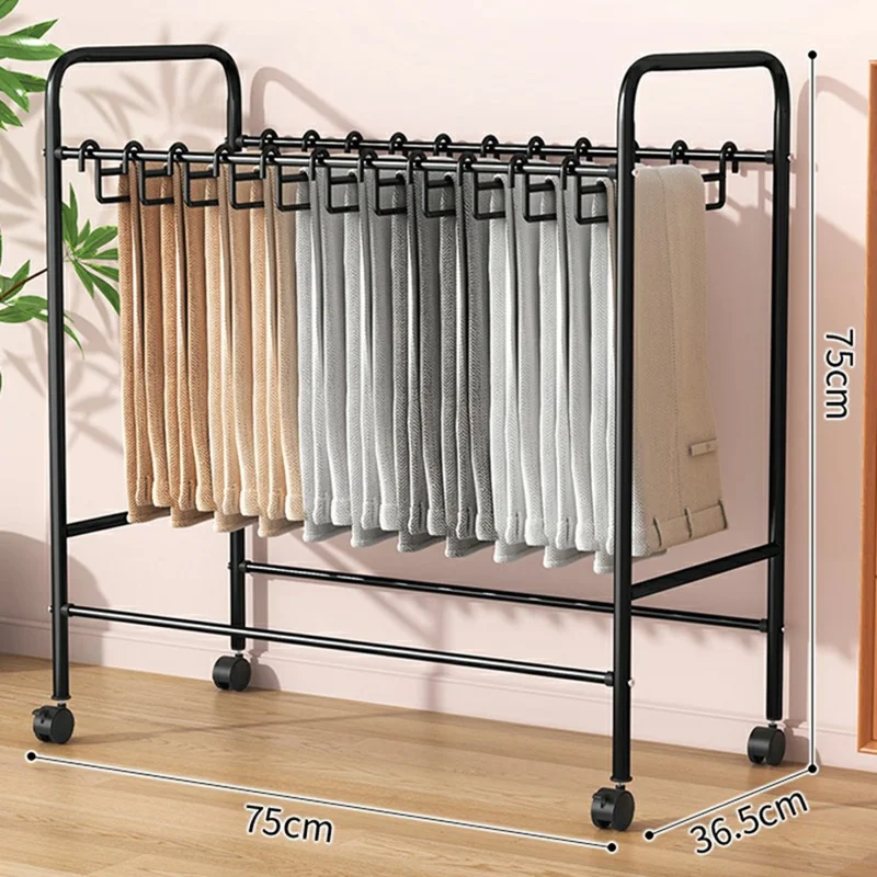 Portapantaloni mobile da 75 cm con 24 grucce, organizer per armadio, scaffale di stoccaggio in metallo con ruote girevoli - Nero