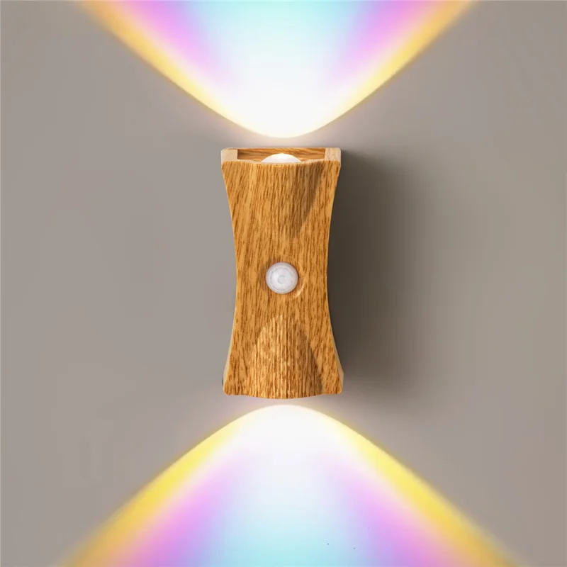 SWL001 Lampe murale magnétique en bois néon avec capteur de mouvement sans fil pour escalier et entrée - Grain de bois