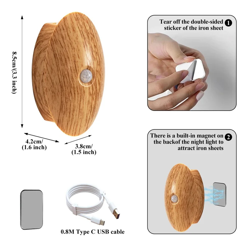 SWL002 Wireless Stair Wall Light Neon RGB Motion Sensor LED Rechargeable Night Light for Home Hallway - Walnut Wood