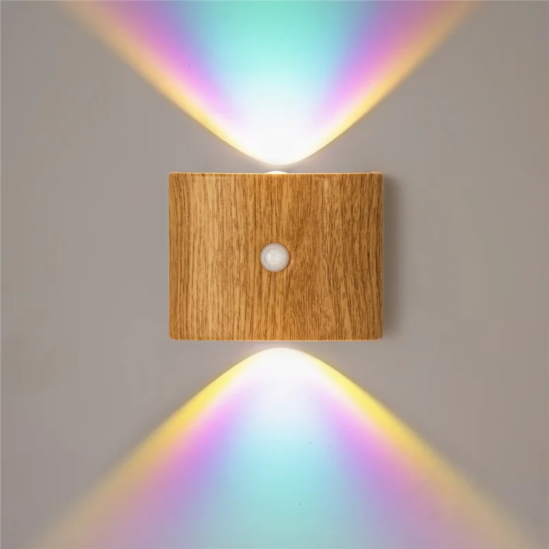 SWL003 Magnetischer Bewegungssensor-Licht Kabellos Wiederaufladbar Neon LED Nachtlicht für Wand Treppe Flur - Holzmaserung