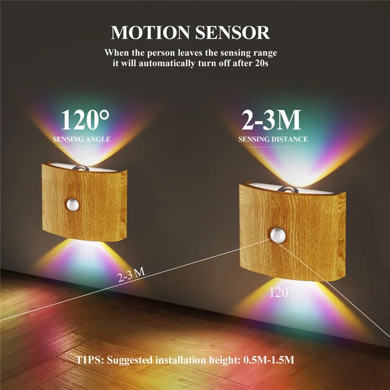 SWL003 Magnetischer Bewegungssensor-Licht Kabellos Wiederaufladbar Neon LED Nachtlicht für Wand Treppe Flur - Holzmaserung