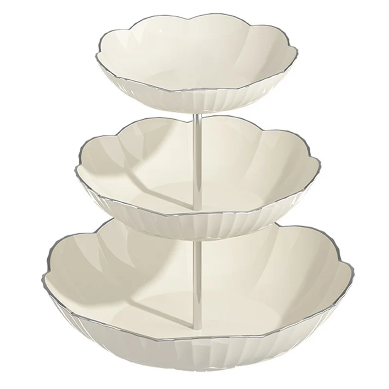 Elegant 3-Tier Fruit Stand Multipurpose Snack Tray Plastic Decorative Serving Platter (BPA Free, No FDA) - White