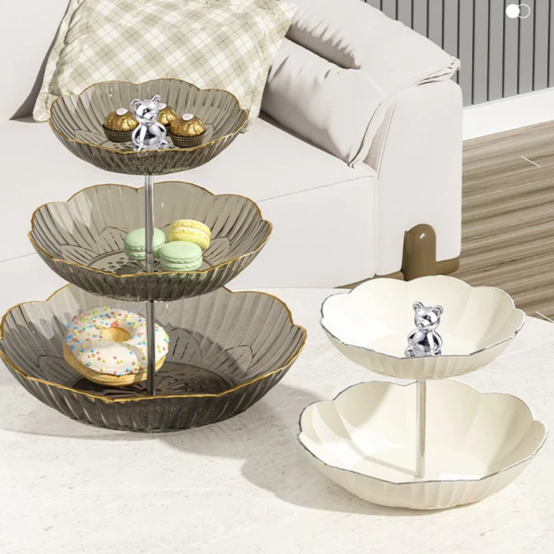Elegant 3-Tier Fruit Stand Multipurpose Snack Tray Plastic Decorative Serving Platter (BPA Free, No FDA) - White