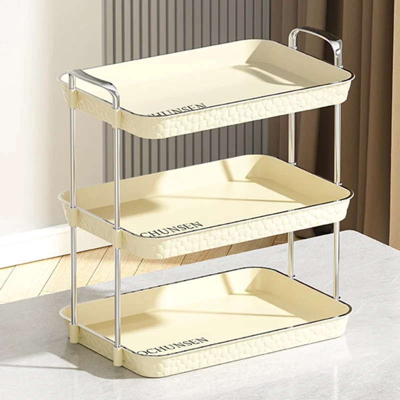 38 x 25.5 x 38.5cm 3-Layer Storage Tray Organizer for Living Room Desktop Removable Shelves - Beige