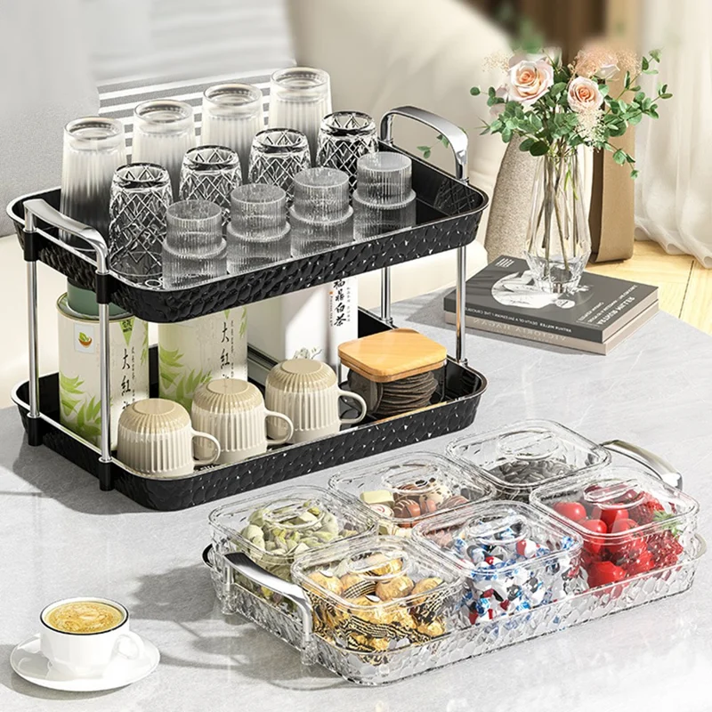 38 x 25.5 x 38.5cm 3-Layer Storage Tray Organizer for Living Room Desktop Removable Shelves - Beige