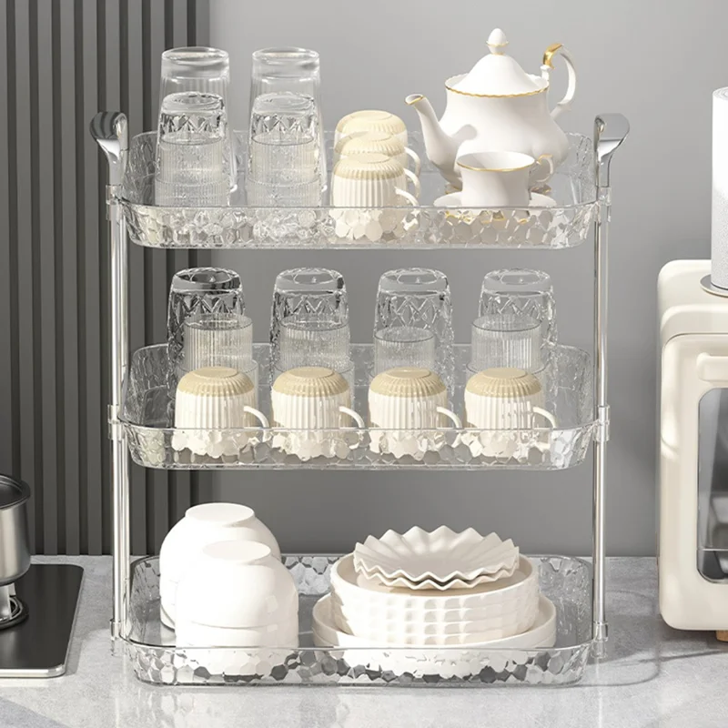 44.5 x 29.5 x 38.5cm 3-Layer Storage Tray Organizer for Living Room Desktop Removable Shelves - Beige